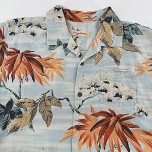 Tommy Bahama Mens Silk Floral Shirt XL Light Blue Button Up Aloha Casual